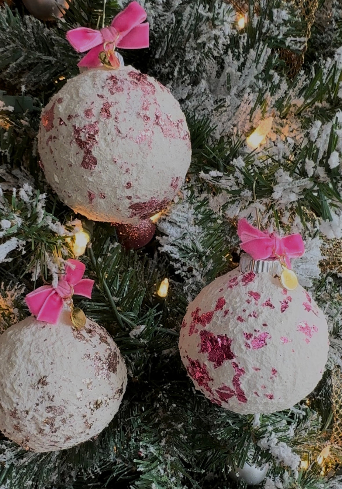 Pink textured Holiday ornaments